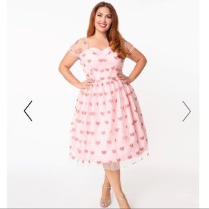 Unique Vintage Magnolia Place Pink Heart Lace Dress UK 3X US 18 NWOT